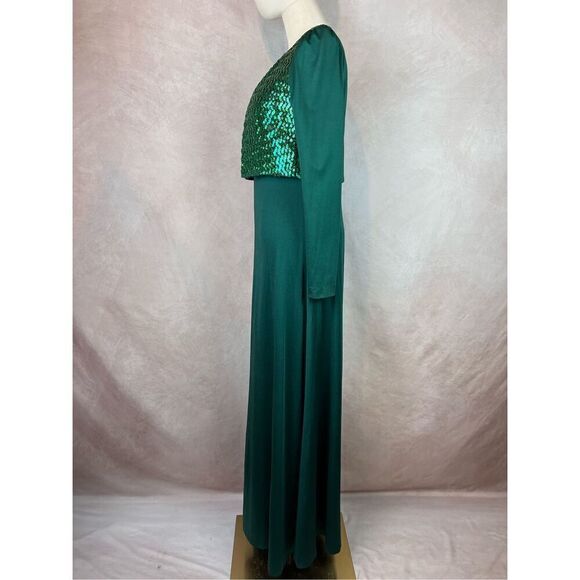Vintage 1960s 1970s Sax Fifth Evening Gown Dress Emerald Green - Picture 5 of 14